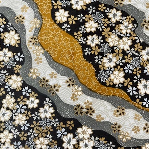Origami -Yuzen Washi -Chiyogami -Silk Screen Paper -Craft Paper -Various Sizes -(S) Streams of Sakura Blossoms on Blue & Gold Pattern #586