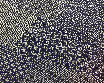 Origami -Yuzen Washi -Chiyogami - Silk Screen Paper -Craft Paper -Various Sizes -Gold Patches of Wagara Flowers on Black Pattern #146 1507