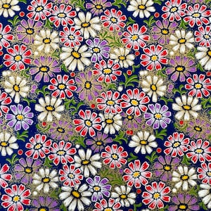 Origami -Yuzen Washi -Chiyogami -Silk Screen Paper -Craft Paper -Various Sizes (M) Colorful Chrysanthemums on Dark Blue Pattern #848
