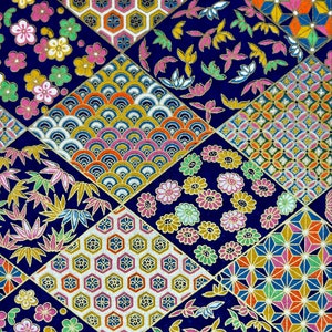 Origami -Yuzen Washi -Chiyogami -Silk Screen Paper -Craft Paper -Various Sizes -Wagara Floral Diamonds on Blue Pattern #171