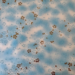Origami -Yuzen Washi -Chiyogami -Silk Screen Paper -Craft Paper -Various Sizes -(M) Gold and Blue Sakura on Light Blue Spots Pattern #1097