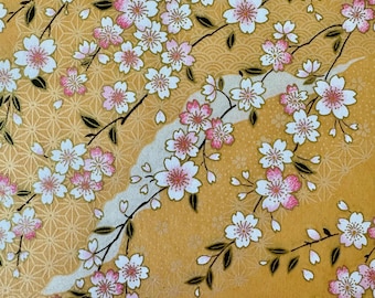 Origami - Yuzen Washi - Chiyogami - Carta serigrafica - Carta da disegno - Varie dimensioni (K) Fiori di ciliegio Sakura e Asanoha su sfondo giallo #1271
