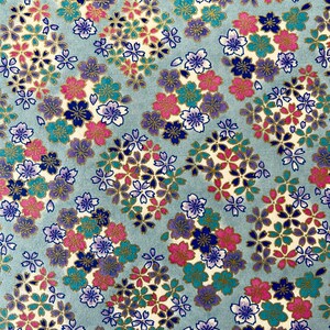 Origami -Yuzen Washi -Chiyogami - Silk Screen Paper -Craft Paper -Various Sizes -(Y) Diamond Bouquet of Flowers on Light Blue Pattern #481