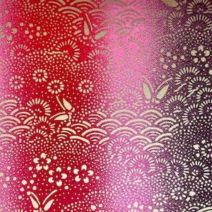 Origami -Yuzen Washi -Chiyogami - Silk Screen Paper -Craft Paper -Various Sizes -Golden Birds on Red and Pink Gradation Pattern #86