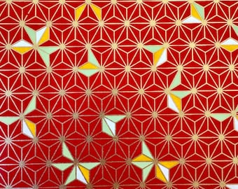 Origami - Yuzen Washi - Chiyogami - Carta serigrafica - Carta artigianale - Varie dimensioni - (M) Asanoha dorato sfumato su rosso, modello n. 1212