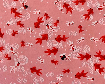 Origami -Yuzen Washi -Chiyogami -Silk Screen Paper -Craft Paper -Various Size -(M) Goldfish in Pink Pond Pattern #790