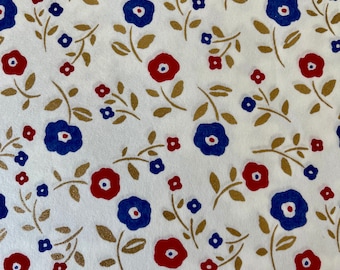 Origami -Yuzen Washi -Chiyogami -Silkscreenpapper -Hobbypapper -Olika storlekar - (M)Retro blå och röda blommor på vitt mönster #396