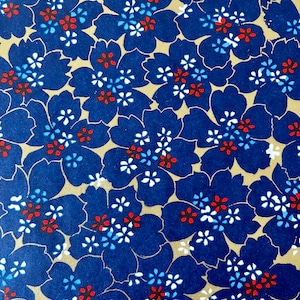 Origami -Yuzen Washi -Chiyogami -Silk Screen Paper -Craft Paper -Various Sizes -(M) Scattered Sakura Flowers on Blue Large Pattern #593