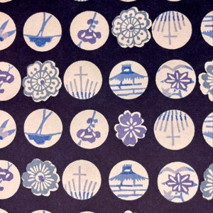 Origami -Yuzen Washi -Chiyogami -Silk Screen Paper -Craft Paper -Various Sizes -Round Windows of Japanese Traditions on Blue Pattern #170