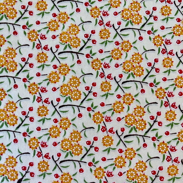Origami -Yuzen Washi -Chiyogami - Silk Screen Paper -Craft Paper -Various Sizes - Red Cranberries and Yellow Blossoms on Beige Pattern #443