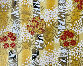 Origami - Yuzen Washi - Chiyogami - Carta serigrafica - Carta artigianale - Varie dimensioni - (M) Motivi verticali di Wagara su giallo e oro #617