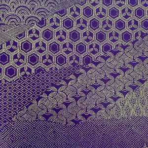 Origami -Yuzen Washi -Chiyogami -Silk Screen Paper -Craft Paper -Various Sizes -Gold Overlapping Patterns of Wagara on Purple Pattern #349