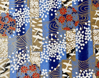 Origami - Yuzen Washi - Chiyogami - Carta serigrafica - Carta artigianale - Varie dimensioni - (T) Motivi verticali di Wagara su blu e oro #659