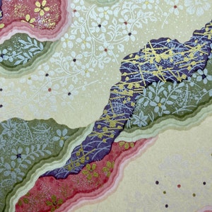 Origami - Washi Yuzen - Chiyogami - Papier sérigraphique - Papier artisanal - Différentes tailles - Washi Iseshu d'époque Heian motif rose/violet/vert #15