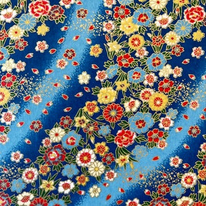 Origami -Yuzen Washi -Chiyogami -Silk Screen Paper -Craft Paper -Various Size (M)Garden Of Flowers Flowing Down the Blue Stream Pattern #797