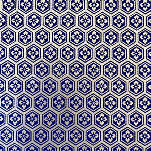 Origami -Yuzen Washi -Chiyogami -Silk Screen Paper -Craft Paper -Various Sizes - Golden Floral Kikkou on Blue Pattern #462 7405
