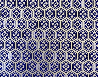 Origami - Yuzen Washi - Chiyogami - Carta serigrafica - Carta artigianale - Varie dimensioni - Motivo floreale dorato Kikkou su sfondo blu n. 462 7405