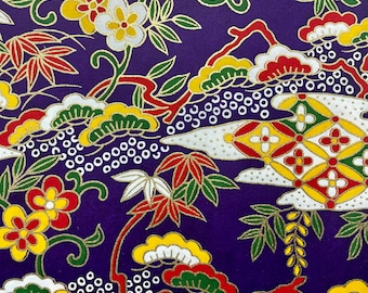 Origami -Yuzen Washi -Chiyogami - Silkscreenpapper -Hobbypapper -(T) Traditionell japansk Wagara-trädgård med blommor på lila mönster #230