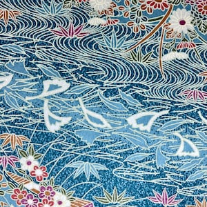 Origami -Yuzen Washi -Chiyogami -Silk Screen Paper -Craft Paper -Various Sizes -Sea of Chrysanthemums on Blue Pattern #160