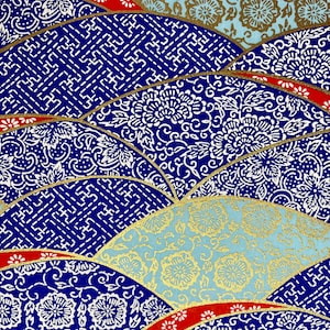 Origami -Yuzen Washi -Chiyogami - Silk Screen Paper -Craft Paper (I) Overlapping Blue and Light Blue Japanese Patterns #133