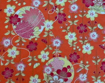 Origami -Yuzen Washi -Chiyogami -Silkscreenpapper -Hobbypapper -Olika storlekar -(M) Cirklar och blommor på orange mönster #938