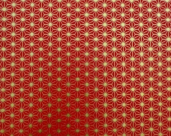 Origami -Yuzen Washi -Chiyogami -Siebdruckpapier -Verschiedene Größen - (M) Kleines goldenes Asanoha auf Rot Muster #1016