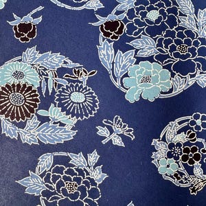 Origami -Yuzen Washi -Chiyogami -Silk Screen Paper -Craft Paper -Various Sizes -Large Blue Ring of Chrysanthemums on Blue Pattern #1137 2103