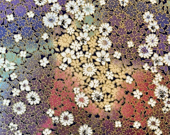 Origami -Yuzen Washi -Chiyogami - Silk Screen Paper -Craft Paper -Various Sizes -(M)Japanese Flower Garden on Colorful Patches Pattern1 #517