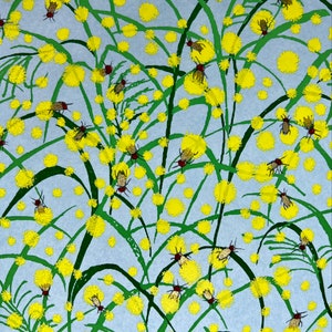 Origami -Yuzen Washi -Chiyogami -Silk Screen Paper -Craft Paper -Various Sizes -Fireflies on Light Blue Pattern #171