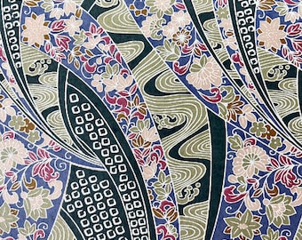 Origami -Yuzen Washi -Chiyogami - Silkscreenpapper -Hobbypapper -Olika storlekar - Blommiga och Shibori-remsor på grönt mönster #424