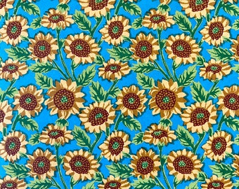 Origami -Yuzen Washi -Chiyogami -Silk Screen Paper -Craft Paper -Various Size (M) Blossoming Sunflowers on Blue Pattern #802