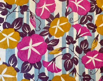 Origami -Yuzen Washi -Chiyogami -Silk Screen Paper -Craft Paper -Various Sizes -(M) Yellow and Pink Morning Glory on Blue and White #1101