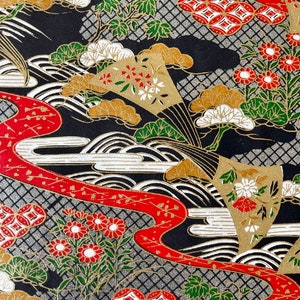 Origami -Yuzen Washi -Chiyogami -Silk Screen Paper -Craft Paper -Various Size - (T) Metallic Swirls of Seigaiha & Hishi Garden Pattern #683