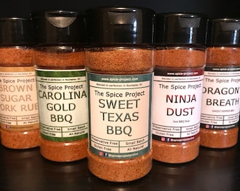 BBQ Seasoning Set (5) -- sweet spicy smoky hot ghost pepper BBQ dry rubs - preservative-free all-natural - Summer grilling cooking fun