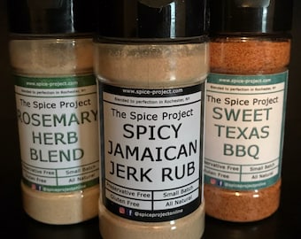 Seasoning Set (3) -- Jamaican Jerk Rosemary Herb Sweet Texas BBQ -- preservative-free all-natural — Summer grilling cooking fun