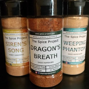 SPICY Seasoning Set (3) -- garlic ghost pepper herb and BBQ, honey habanero all-natural, preservative-free Summer grilling cooking fun