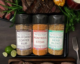 Steak Seasoning Set: Montreal, Coffee Rub, Rosemary Herb - 3-Pack