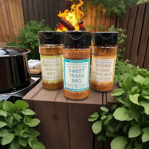 3-Pack BBQ Seasoning Set - Brown Sugar Pork Rub, Carolina Gold BBQ & Sweet Texas BBQ - Sweet, Smoky Bold Flavors