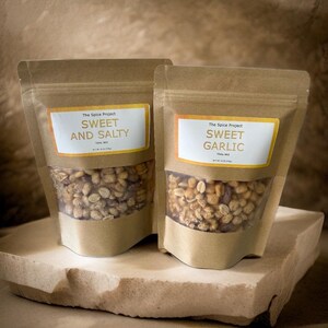 Sweet and Salty & Sweet Garlic Snack Mix 2-Pack – Peanuts, Almonds, Corn Nuts, Garlic, Onion Powders – Perfect for Snacking Gifting