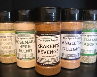 Seafood Seasoning Set (5) - fish chicken vegetable garlic herb seasoning - preservative-free all-natural - Summer grilling cooking fun