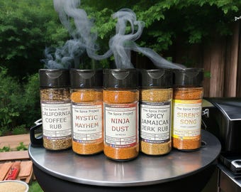 Spicy Seasoning Set: Coffee Rub, Jerk, Habanero, Blackened and BBQ - 5 Pack
