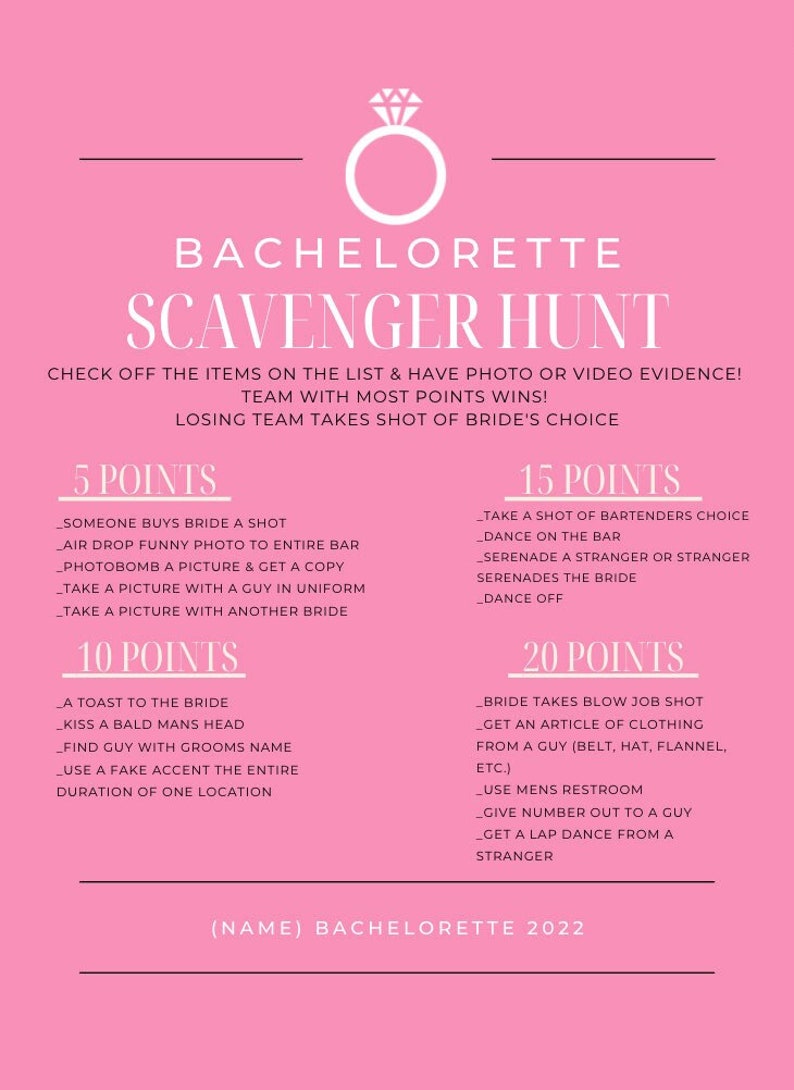 BACH SCAVENGER HUNT Bachelorette Game image 1