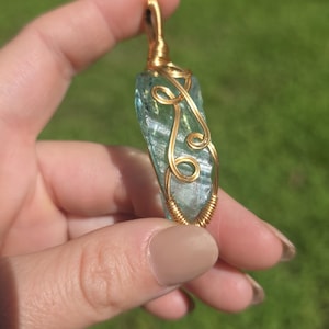 South African Aqua Blue Andara Wire-Wrapped Pendant | Handcrafted Artisan Necklace | Ocean-Inspired Spiritual Jewelry