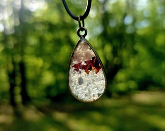 Andara Pendant-- Baby's Breath and Roses Real flowers