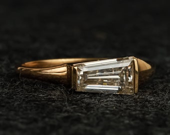 1 Ct Lab Grown Diamond Tapered Baguette Wedding Ring, Solitaire Moissanite Promise Ring, Silver or Gold Anniversary Band,Elegant Bridal Ring