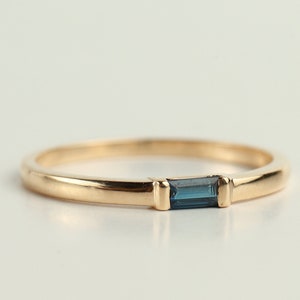 Silver Blue Sapphire Baguette Ring | Dainty Sapphire Stacking Ring | 925 Sterling Silver | Perfect Gift for Her