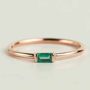 Silver Emerald Baguette Ring | Dainty Emerald Stacking Ring | Sterling 925 Silver | Gift for Her | Elegant Baguette Ring for Any Occasion