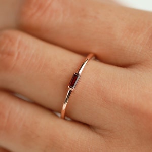 Silver Garnet Baguette Ring, Garnet Stacking ring, Baguette Stacking Ring, Dainty Ring, Gift for Her, Sterling 925 Silver Ring