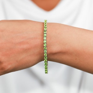 Natural Peridot Tennis Bracelet, 925 Sterling Silver, August Birthstone, 14K Gold Plating, Handmade Gemstone Bracelet, Wedding Gift