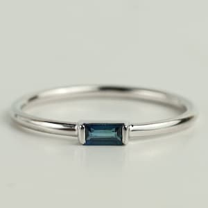 Silver Blue Sapphire Baguette Ring, Sapphire Stacking Ring, Dainty Baguette Ring, Sterling 925 Silver, Gift for Her, Minimalist Ring